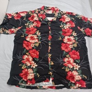 Hawaiian Floral Men's Shirt - Black and Red